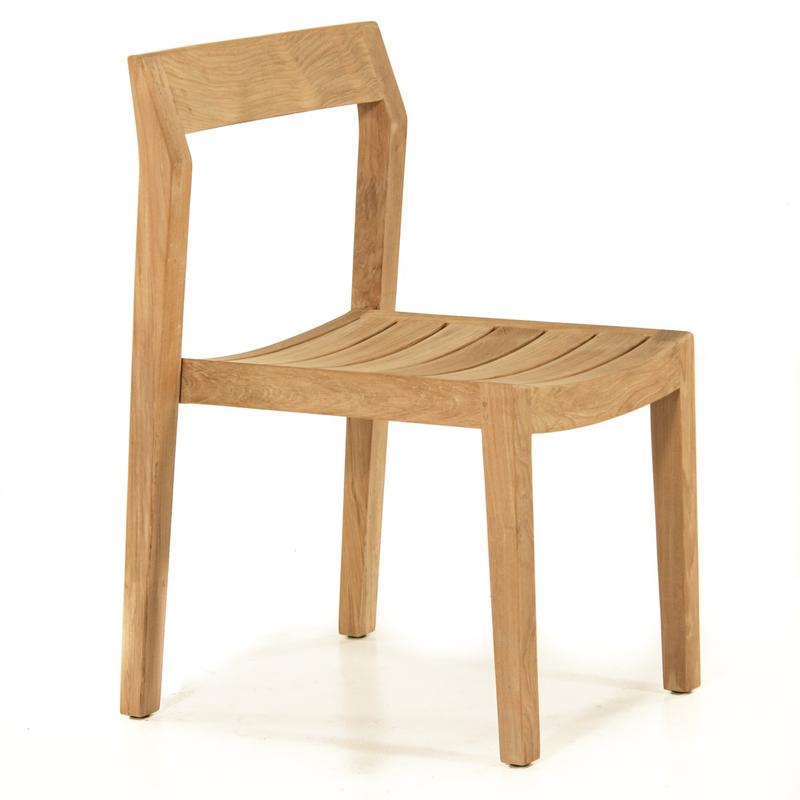 alt="70477 Horizon Pyramid teak side chair angled right side view on white background"