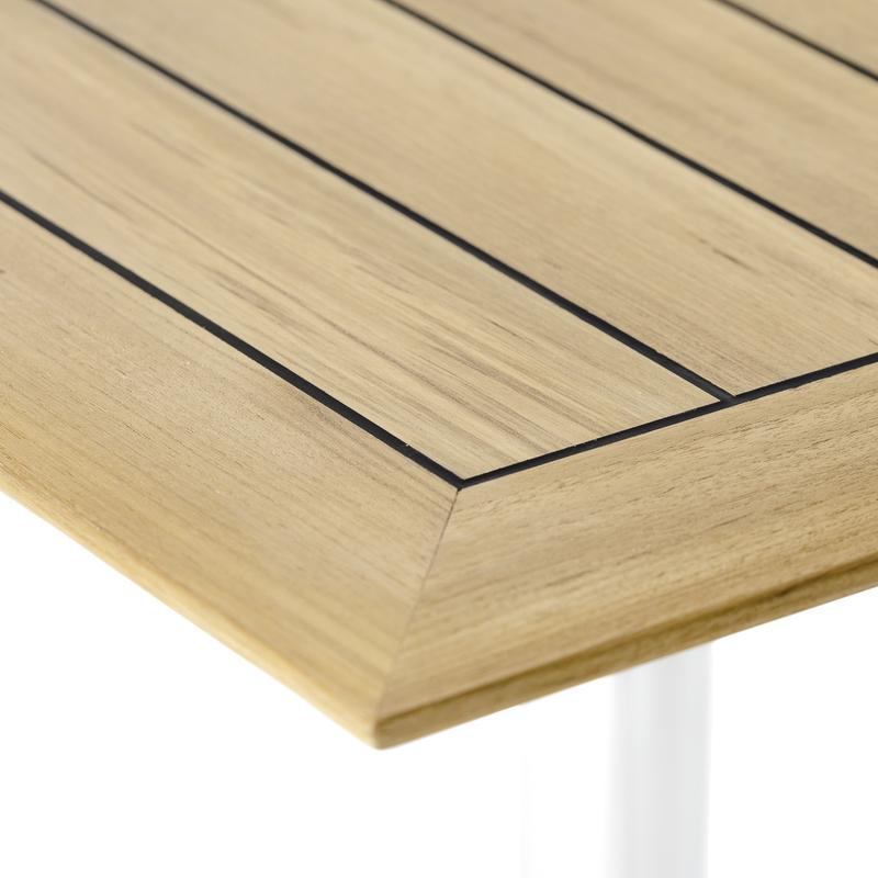 alt="70679 Vogue 24 inch square Table showing closeup of corner of table top on white background"