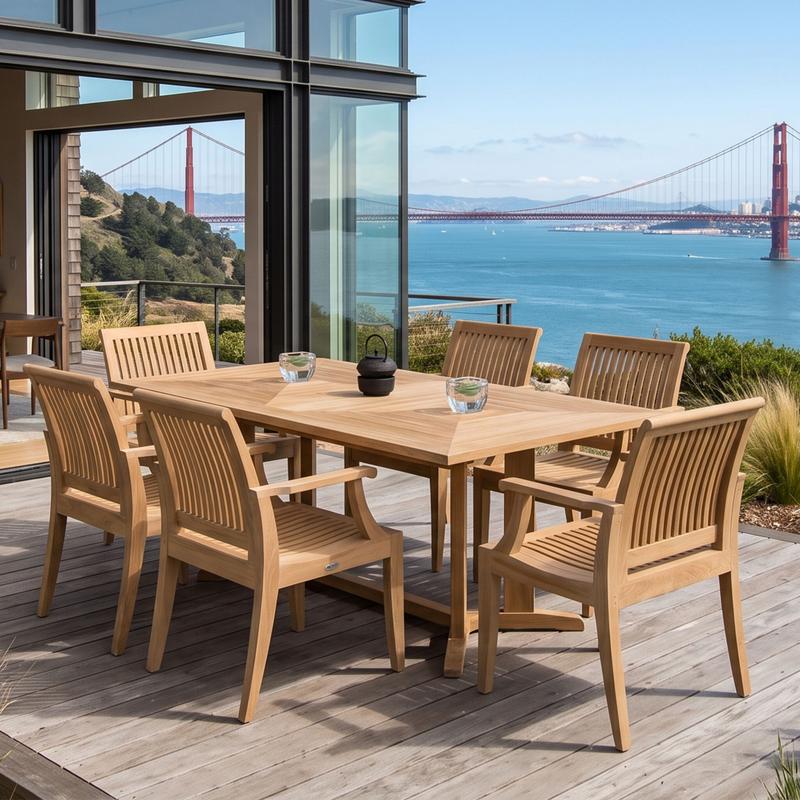 alt="7 pc Pyramid Rectangular Teak Patio Set - Picture A"