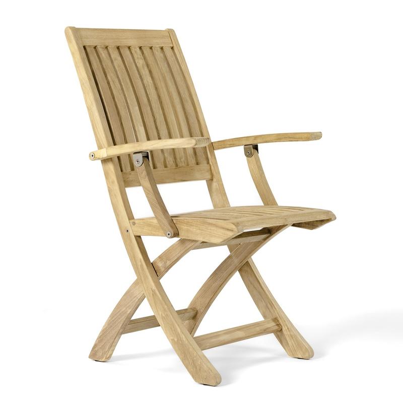 alt="12602S Barbuda teak Armchair angled side view on white background"