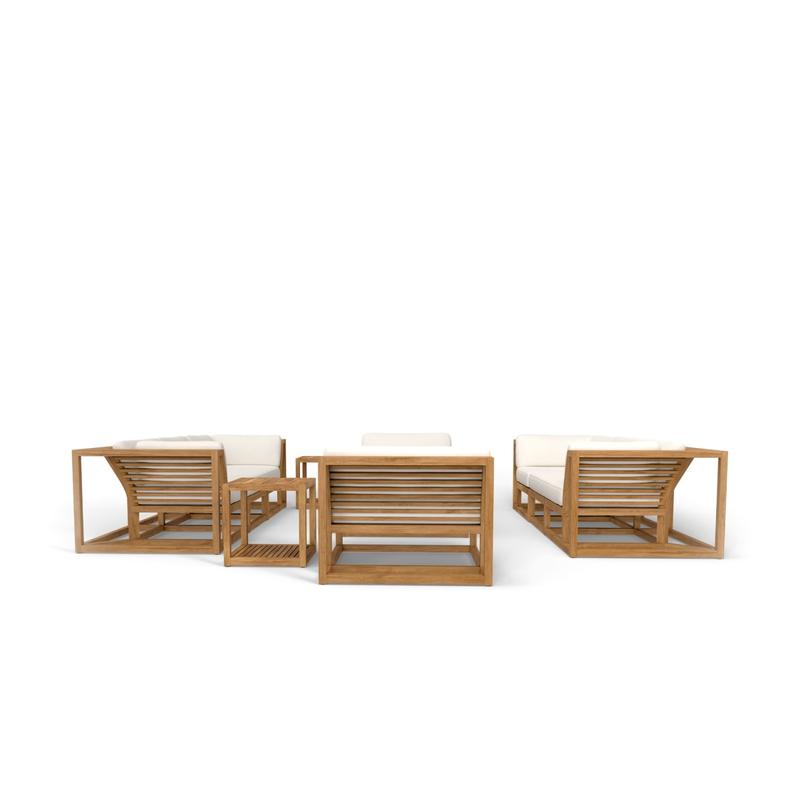 alt="70753 Maya 7 pc Twin Sofa Set with canvas colored cushions in side view on white background"