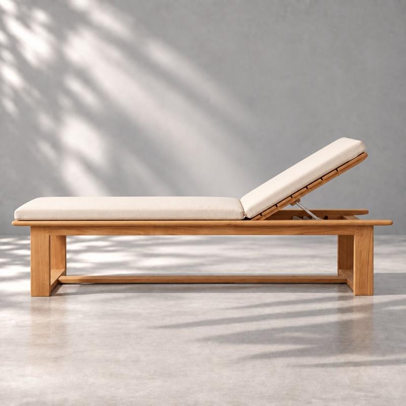 alt="Horizon Teak Chaise Lounger with Sunbrella Cushion - Picture A"