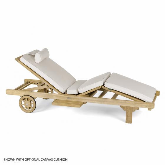 16512s Somerset teak Chaise Lounger side view with optional cushion showing reclined backrest and articulated knee area upright on white background