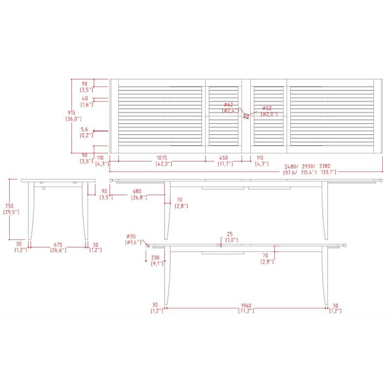 alt="70771 Grand Laguna rectangular teak dining table autocad view on white background"