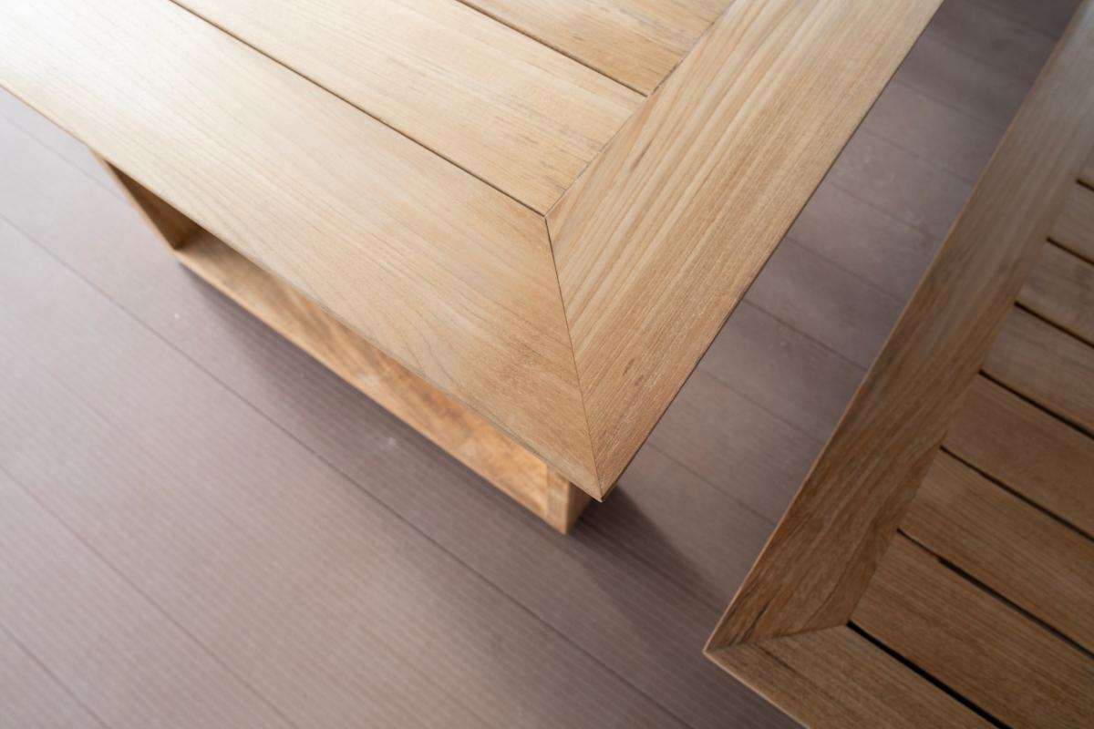 Close view of natural teak end grain
