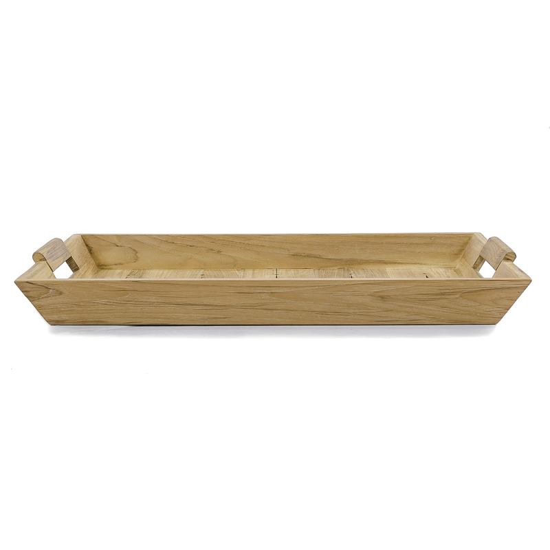 alt="17440TO Butler teak Serving Tray angled view on white background"