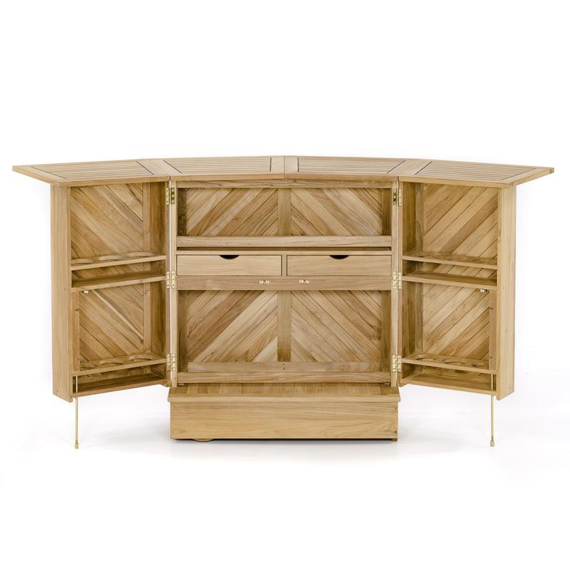 alt="17112 Somerset teak bar open side doors rear view on white background"