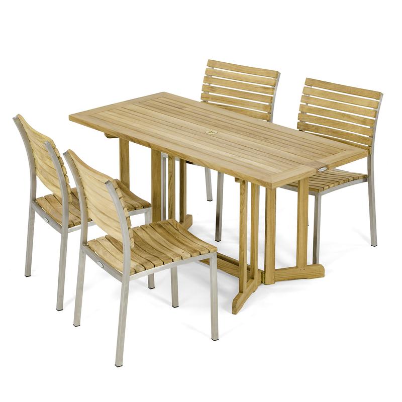 alt="70605 Vogue Nevis Dining Set for 4 of Barbuda Rectangular 60" Folding Table and 4 Vogue Stacking Dining Chairs angled side view on white background"