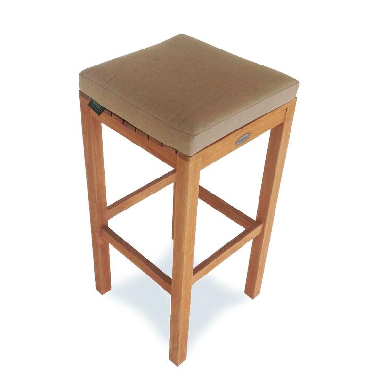 alt="72110MTO Somerset Backless Barstool Cushion on Somerset teak backless barstool aerial angled view on white background "
