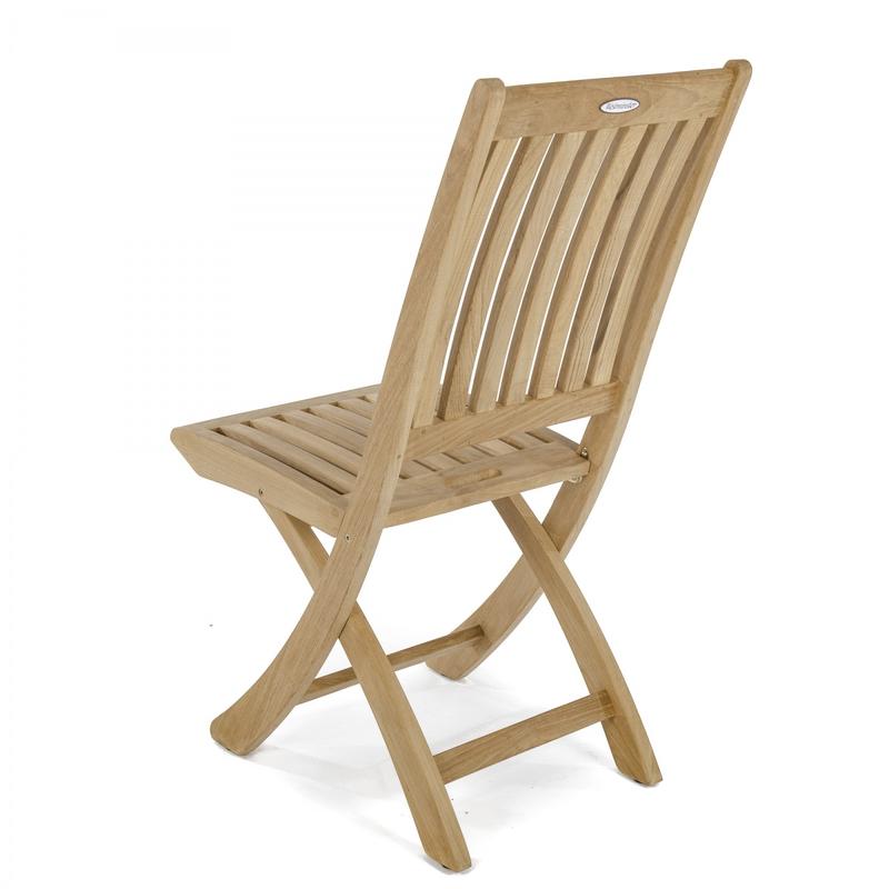alt="70579 Vogue Barbuda teak folding side chair left side back view on white background"