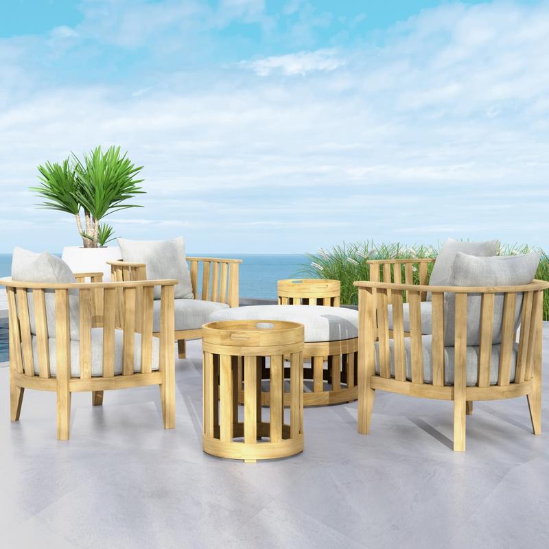 alt="70271 Kafelonia 7 piece Lounge Set on outdoor patio in front of a potted plant and landscaping plants with ocean in background"