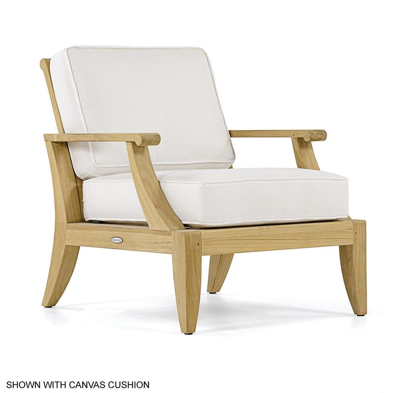 alt="12152 Laguna Lounge Chair Teak Frame with cushions in angled side view on white background"