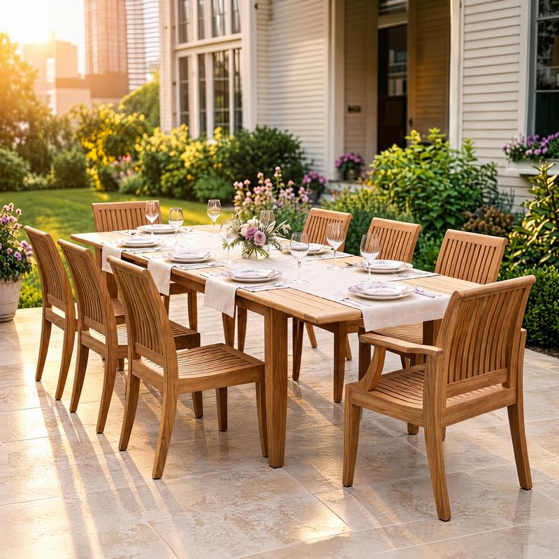 alt="Laguna 9 pc Teak Dining Set - Picture A"