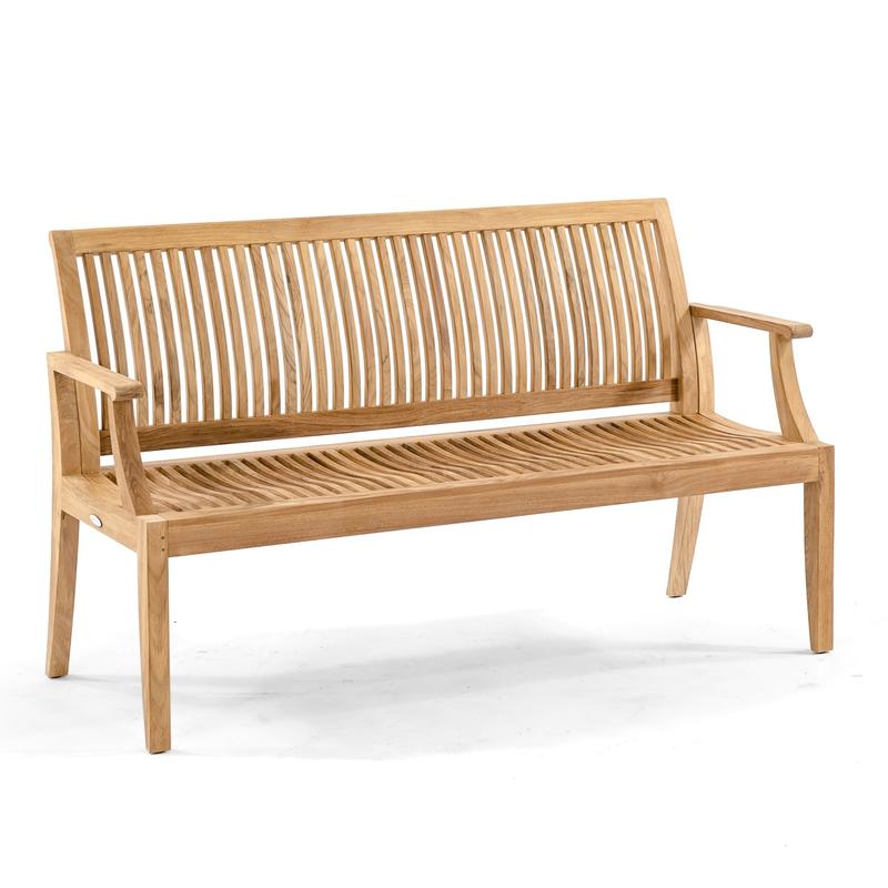 alt="13811 Laguna 5 foot Teak Bench angled front view on white background"