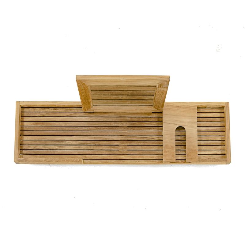 alt="18816 Pacifica teak Bathtub Tray top view on white background"