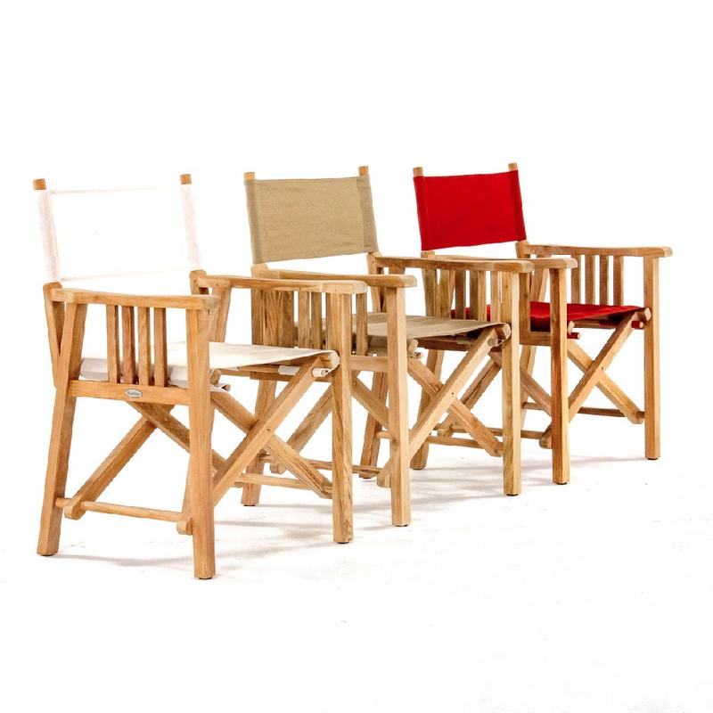 alt="70006 Veranda teak director chair showing fabric colors side angle view on white background"