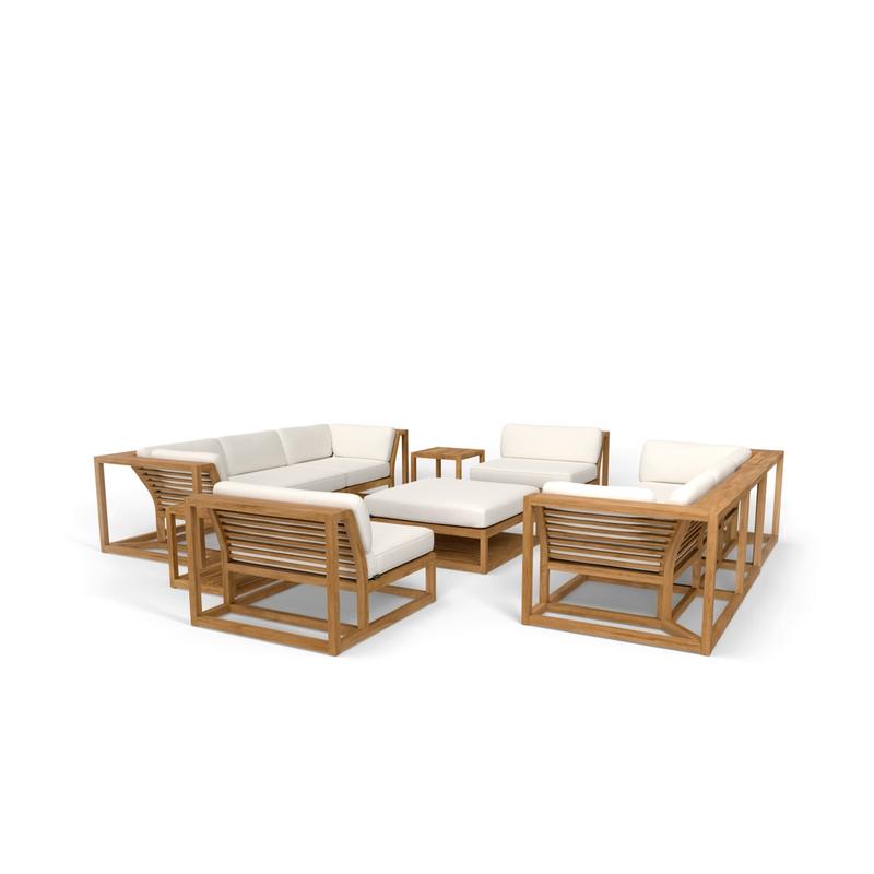 alt="70753 Maya 7 pc Twin Sofa Set with canvas colored cushions in side angled aerial view on white background"