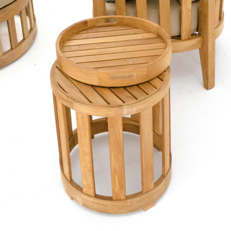 alt="Kafelonia Round Teak Side Table with Serving Tray - Picture C"