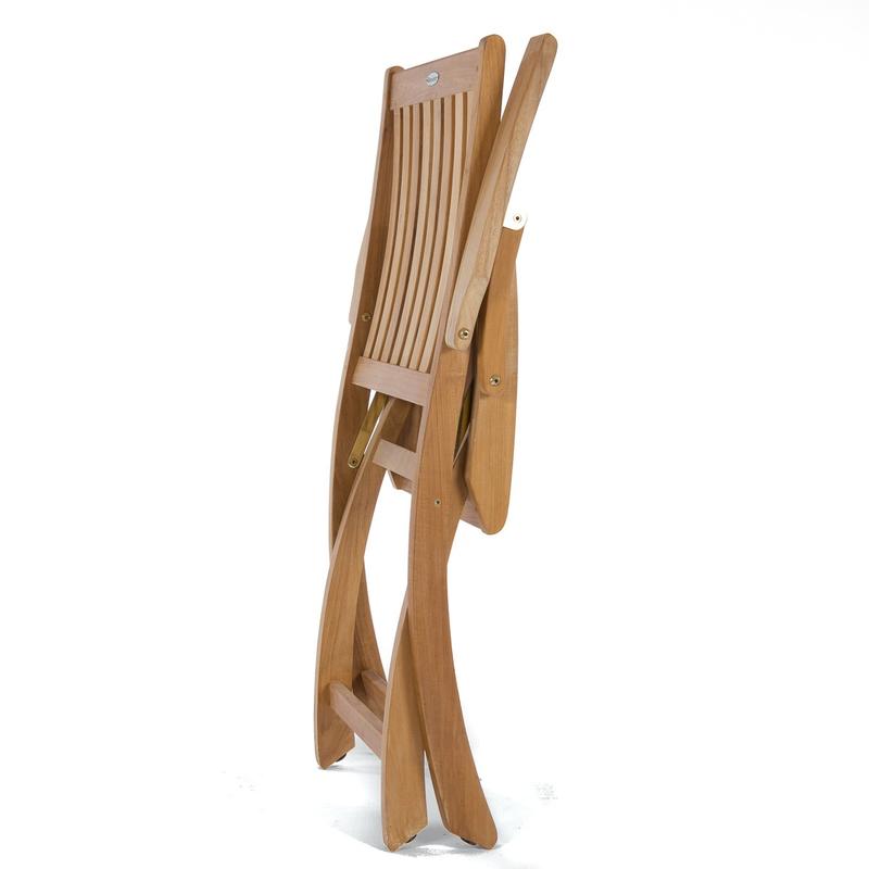 alt="70578 Vogue Barbuda Teak Armchair completely folded for storage on white background"