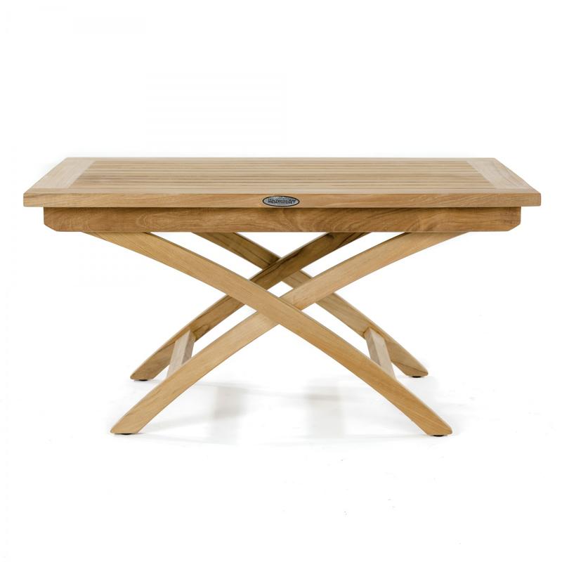 alt="14745 barbuda folding teak coffee table side profile on white background"