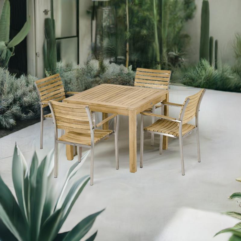 alt="Vogue 5 pc Teak Dining Set - Picture A"