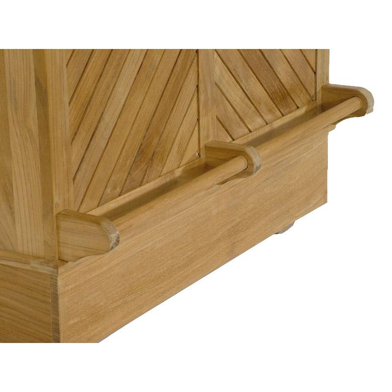 alt="17112 Somerset teak Bar closeup view of bottom foot rest pole on white background"