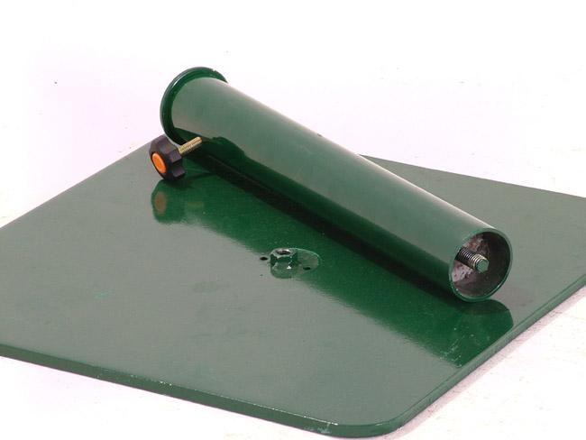 alt="57801 Parasol Steel Base in green color showing umbrella pole holder laying on steel base on white background"
