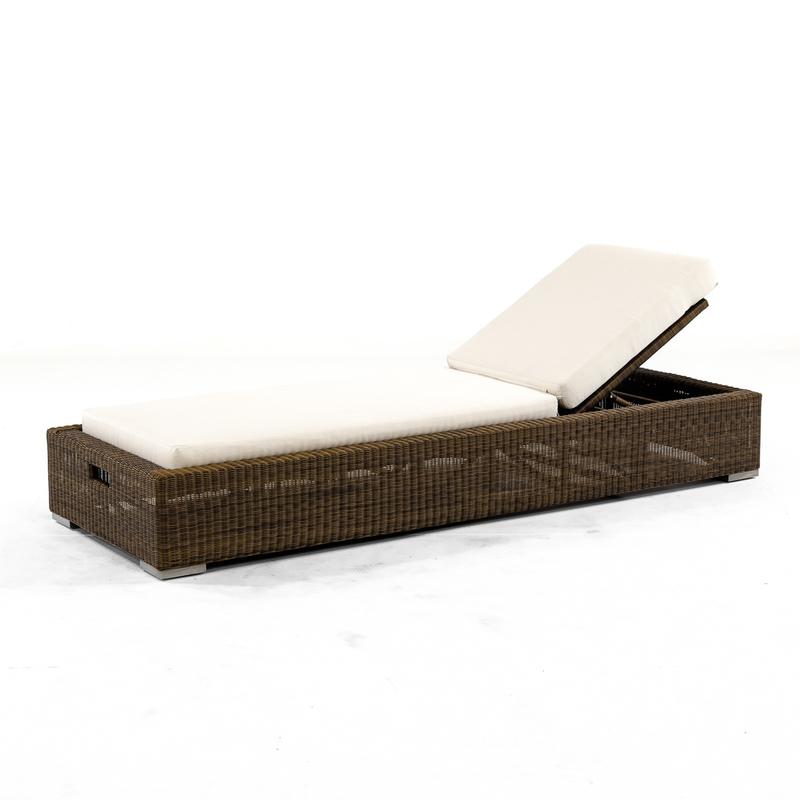 alt="30002dp Malaga synthetic wicker chaise lounger with cushions slanted back position left angled on white background"