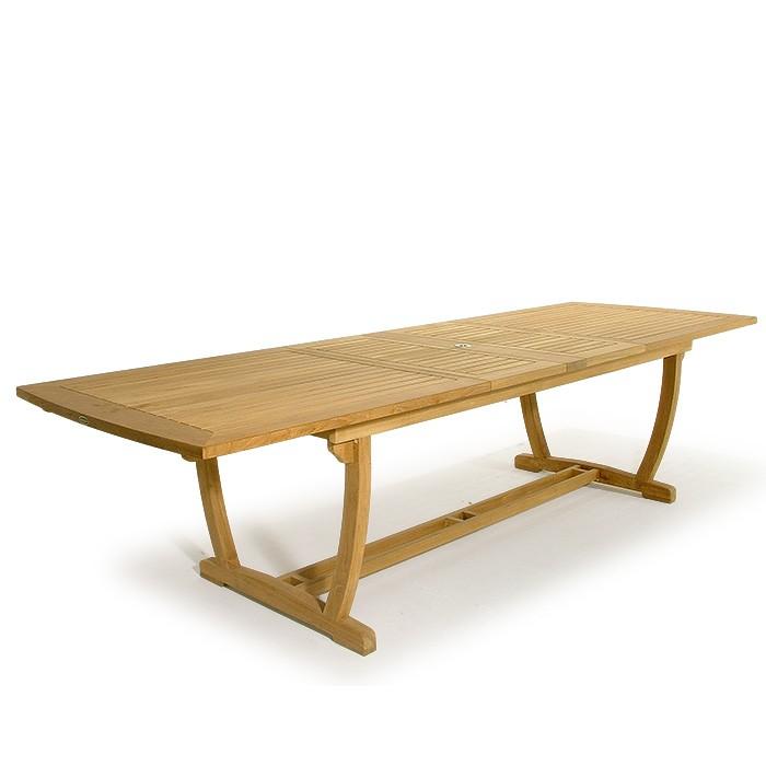 alt="15585 Veranda Teak Rectangular Dining Table angled end view on white background"
