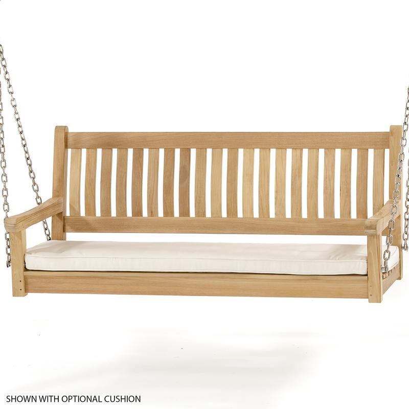 alt="13955bo veranda swinging bench front view with optional canvas colored cushion on white background"