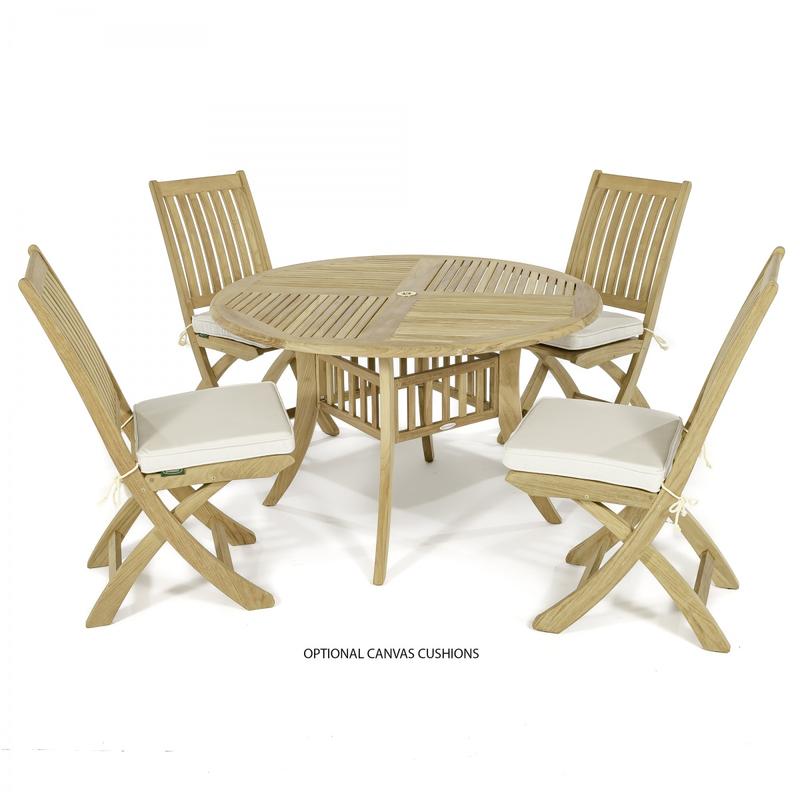 alt="70056 Hyatt Barbuda teak 5 piece Dining Set with optional canvas colored seat cushions on white background"