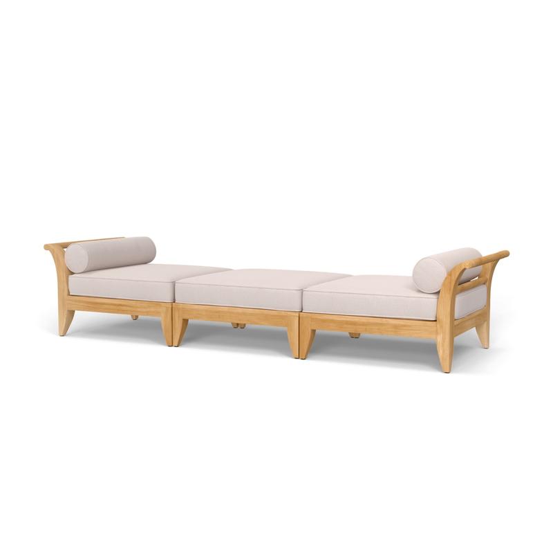 alt="70103 Aman Dais 3 piece teak set of 2 Aman Dais End Sectionals and Ottoman in angled side view on white background "