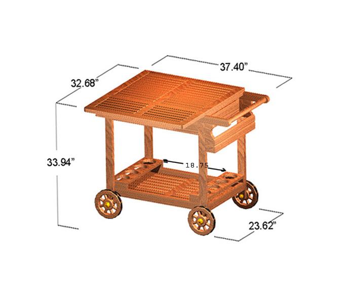 alt="17105 Alicante teak Trolley Cart autocad on white background"