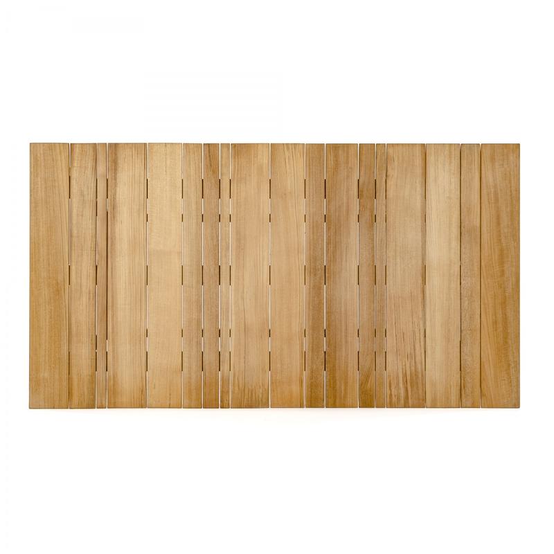 alt="15917 Surf Teak 5 foot Rectangular Dining Table showing aerial view of table top on white background"