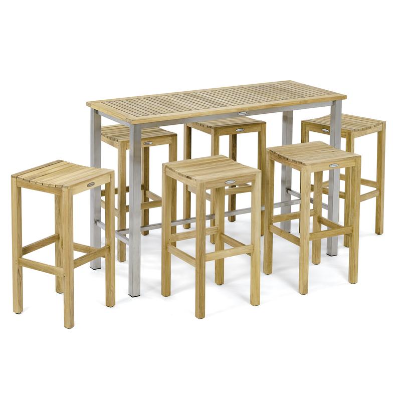 alt="Rectangular Backless Teak Bar Table & Stool Set - Picture A"