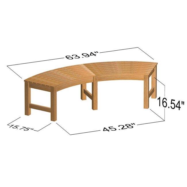 alt="70522 Martinique teak backless curved teak bench autocad on white background"
