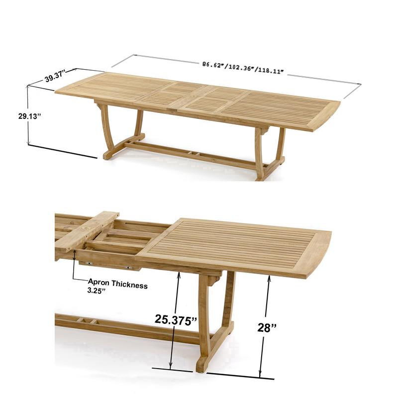 alt="15585 Veranda Rectangular Dining Table showing autocad of extended and collapsed on white background"