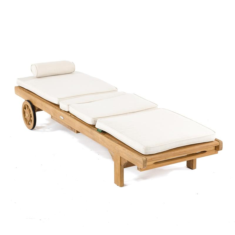 alt="70510 Somerset teak chaise frame with optional cushions angled showing back rest and knee area flat on white background"