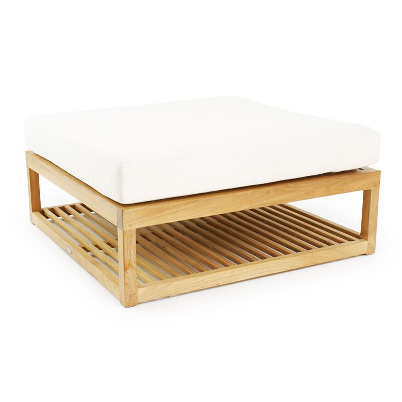 alt="18800 Maya Teak Coffee Table with Ottoman cushion in front angle view on white background "