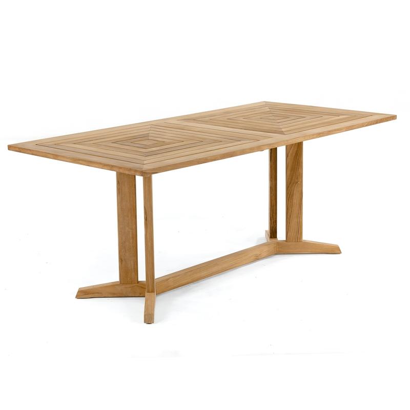 alt="15816 Pyramid 6 ft Teak Table in side angled on white background"