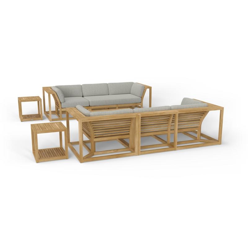 alt="70234 Maya 7 pc Twin Sofa Set of Maya 2 Corner Sectionals and a Left and Right Side Sectionals and 2 End Tables and a Coffee Table in angled back view on white background "