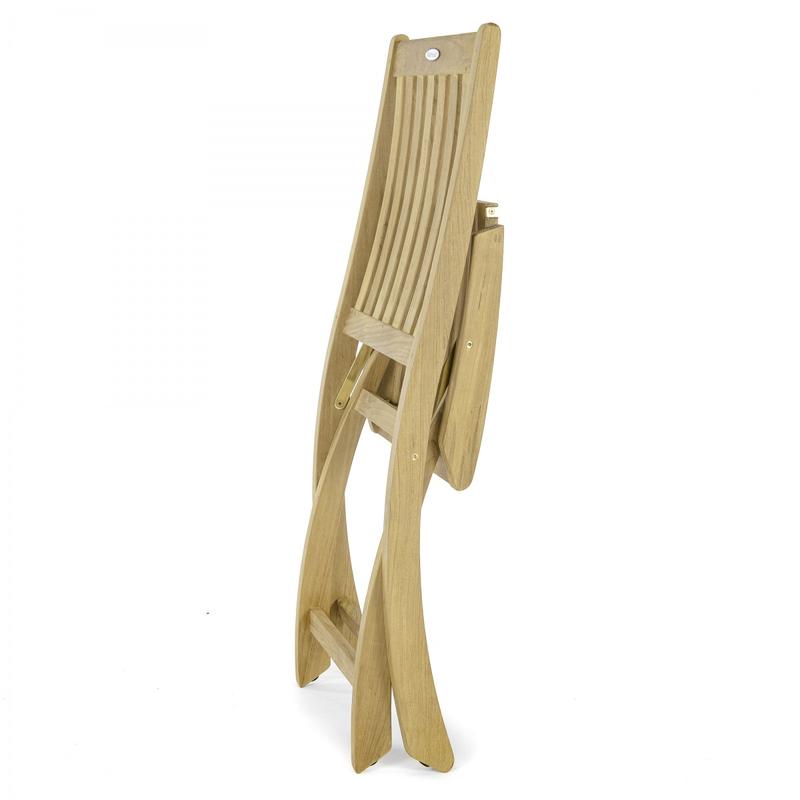 alt="70056 Hyatt Barbuda teak side chair folded flat for storage side view on white background"