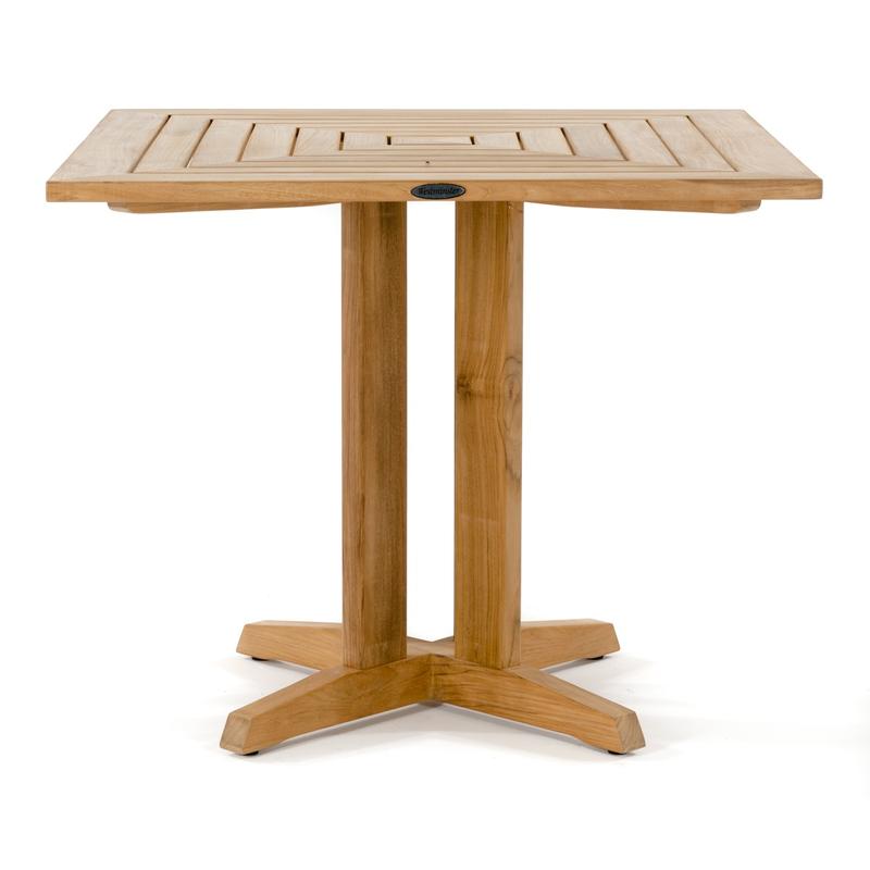 alt="70452 Pyramid 36 inch square teak table side view on white background"
