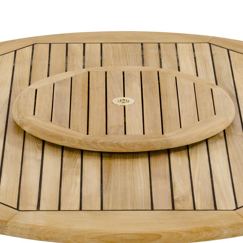 alt="18701 twenty four inch teak lazy susan on teak round table on white background"