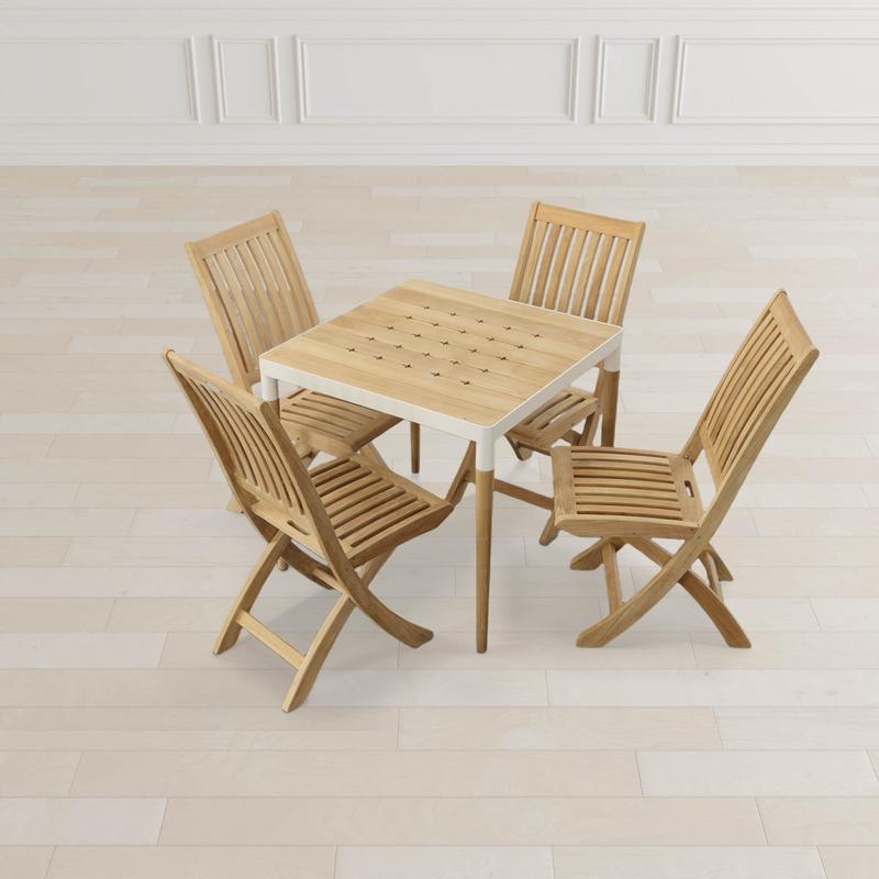 alt="70122 Bloom Laguna Teak 5 piece Dining Set angled aerial view on white background"