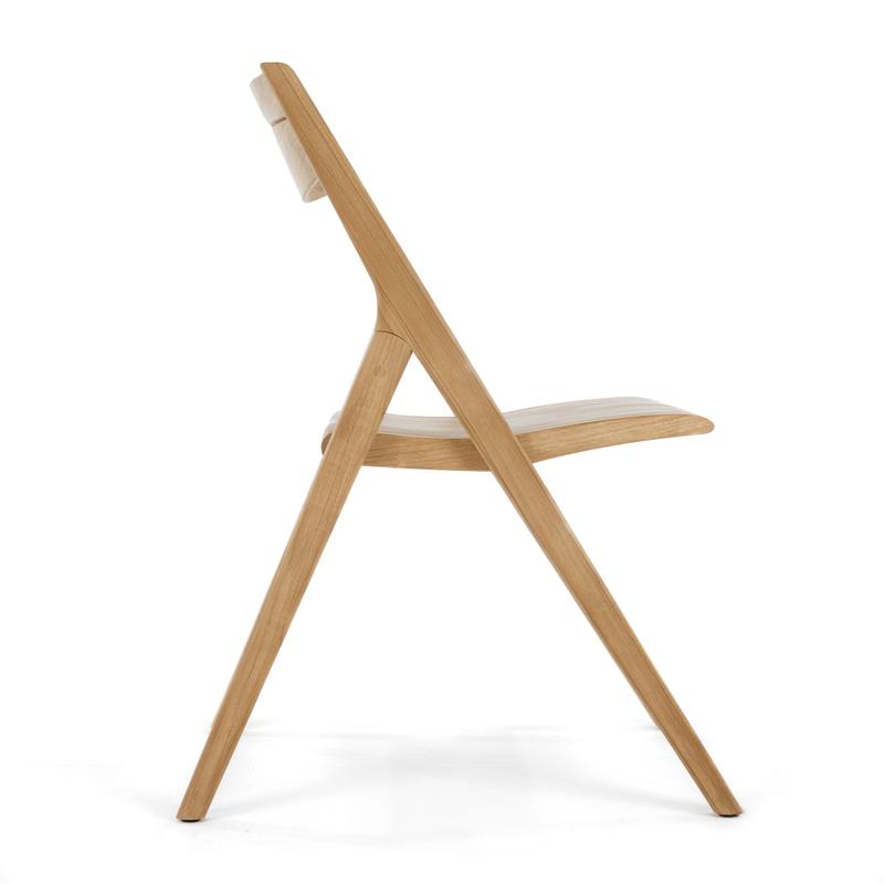 alt="70731 Surf Veranda teak folding dining chair side profile on white background"