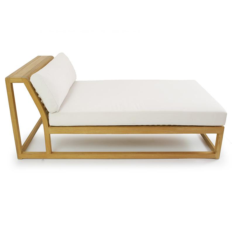 alt="70658 maya teak chaise sectional with cushion side view on white background"