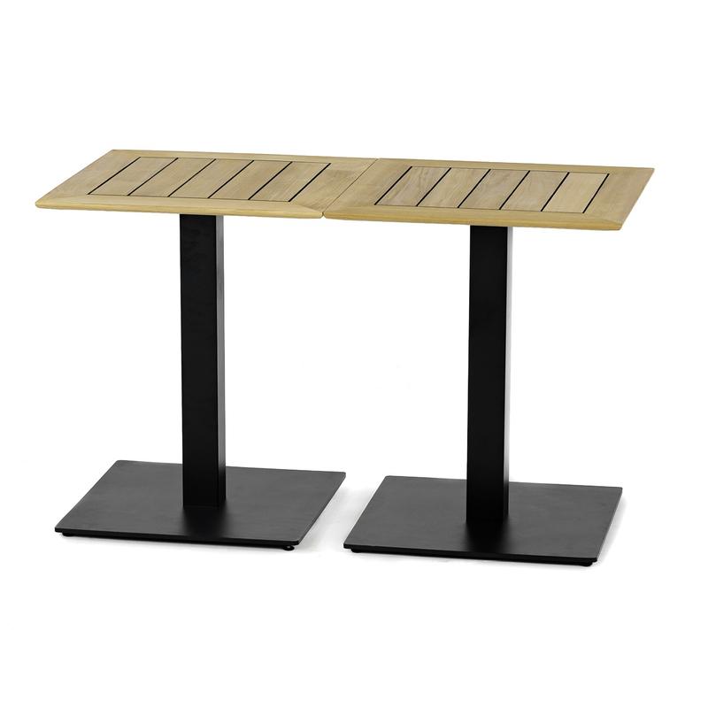 alt="70679 Vogue 24 inch square Table Top Black Base Combo Set showing 2 together to form a rectangular table side view on white background"