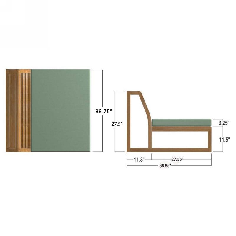 alt="70797 maya deep seating slipper chair teak frame autocad top and side on a white background"