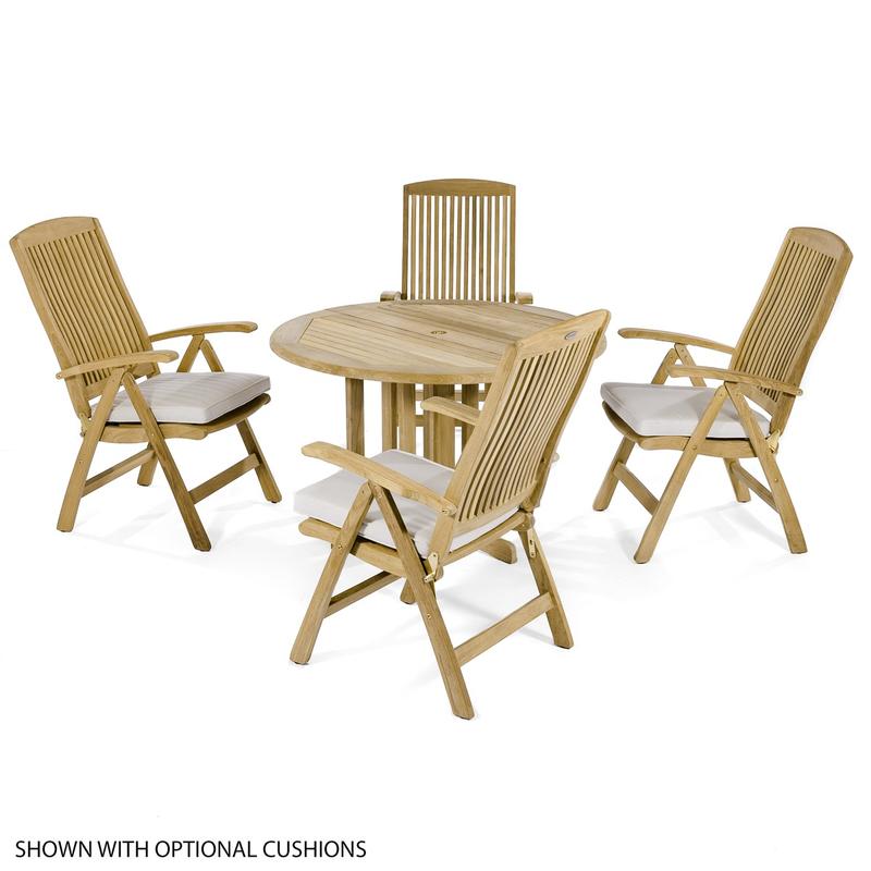 alt="70028 Barbuda Reclining teak round Dining Set aerial view on white background"